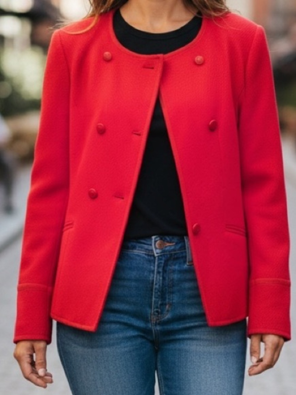 Talbots Red Textured Knit Collarless Jacket Blazer Size 16